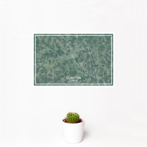 12x18 Clanton Alabama Map Print Landscape Orientation in Afternoon Style With Small Cactus Plant in White Planter
