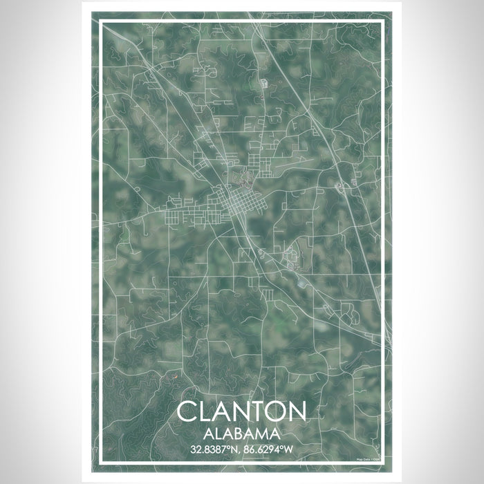 Clanton Alabama Map Print Portrait Orientation in Afternoon Style With Shaded Background