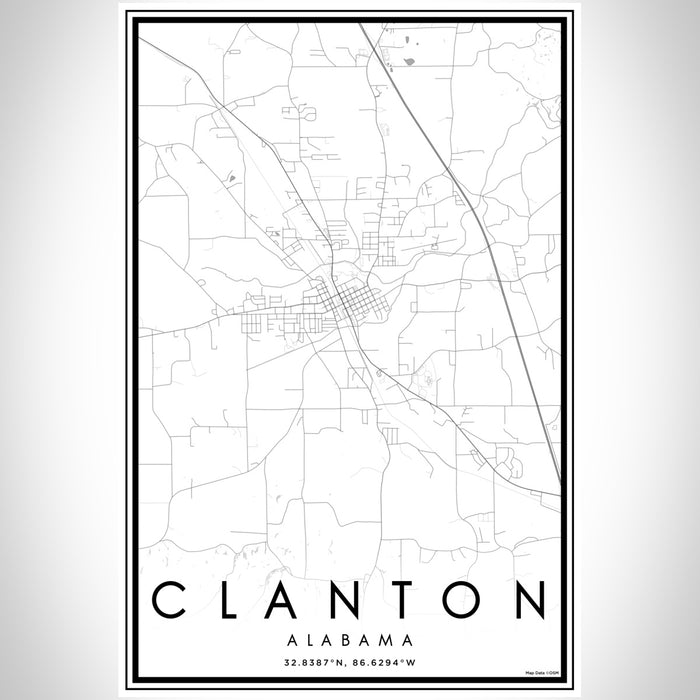 Clanton Alabama Map Print Portrait Orientation in Classic Style With Shaded Background
