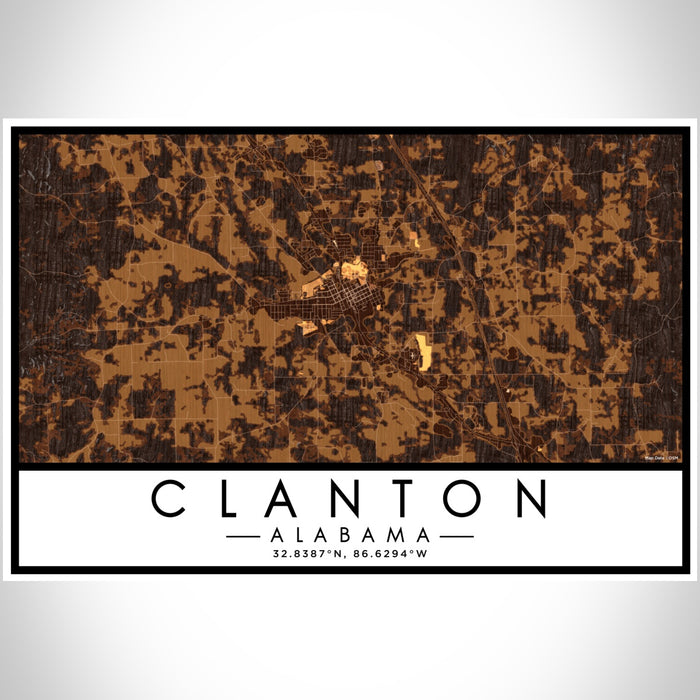 Clanton Alabama Map Print Landscape Orientation in Ember Style With Shaded Background