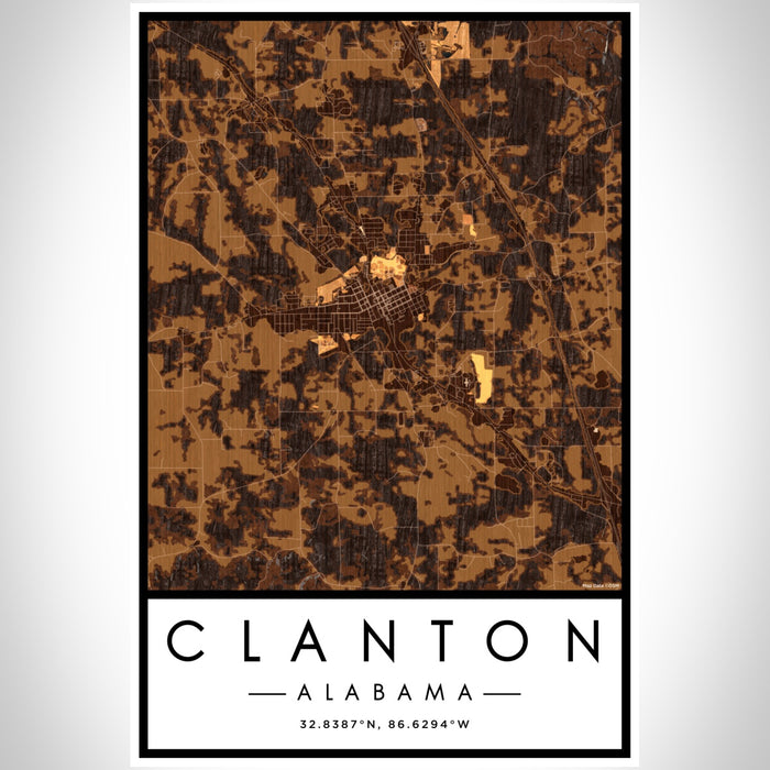 Clanton Alabama Map Print Portrait Orientation in Ember Style With Shaded Background