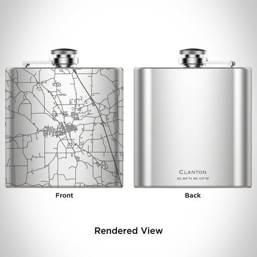 Rendered View of Clanton Alabama Map Engraving on 6oz Stainless Steel Flask