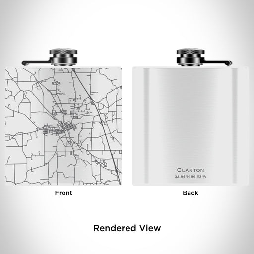 Rendered View of Clanton Alabama Map Engraving on 6oz Stainless Steel Flask in White