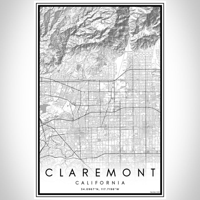 Claremont California Map Print Portrait Orientation in Classic Style With Shaded Background