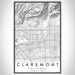 Claremont California Map Print Portrait Orientation in Classic Style With Shaded Background