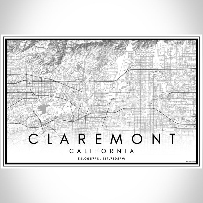 Claremont California Map Print Landscape Orientation in Classic Style With Shaded Background