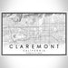 Claremont California Map Print Landscape Orientation in Classic Style With Shaded Background