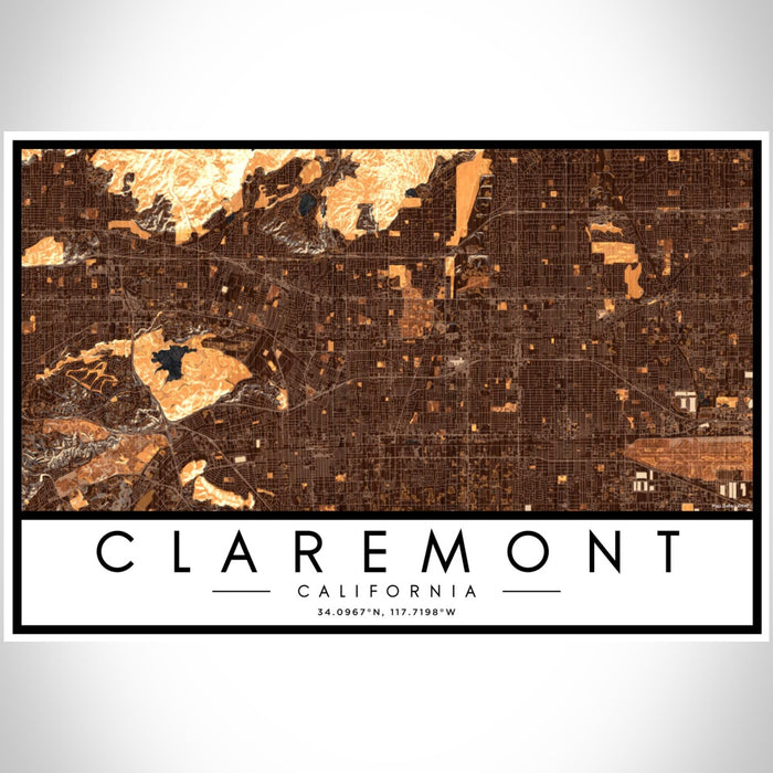 Claremont California Map Print Landscape Orientation in Ember Style With Shaded Background