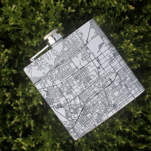 Claremont California Custom Engraved City Map Inscription Coordinates on 6oz Stainless Steel Flask in White