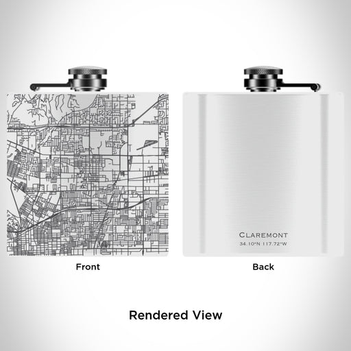 Rendered View of Claremont California Map Engraving on 6oz Stainless Steel Flask in White