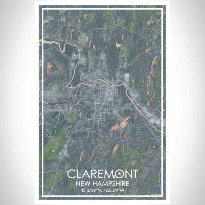 Claremont New Hampshire Map Print Portrait Orientation in Afternoon Style With Shaded Background