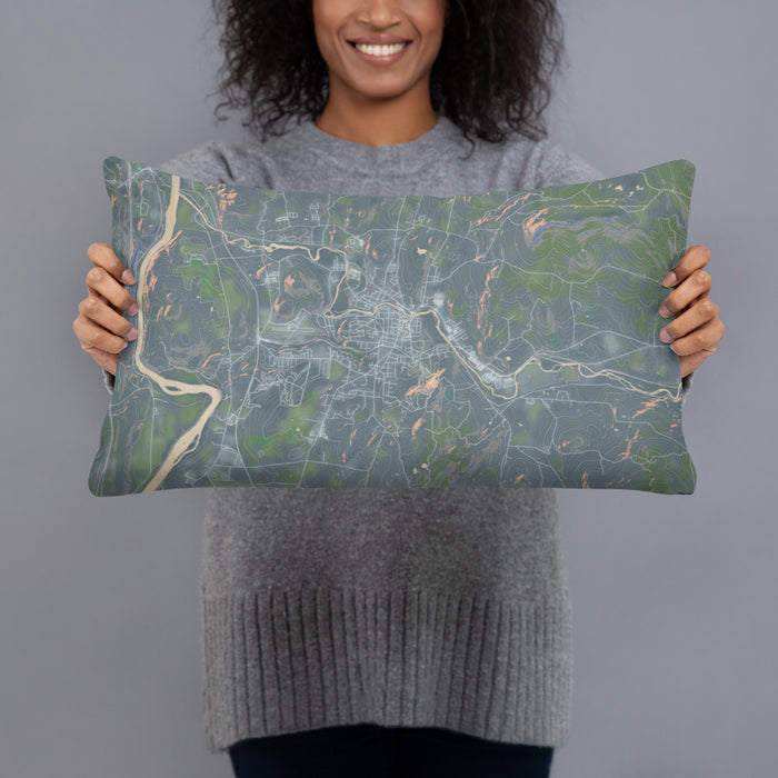 Person holding 20x12 Custom Claremont New Hampshire Map Throw Pillow in Afternoon