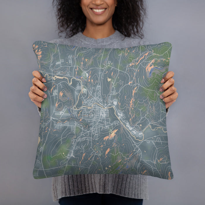 Person holding 18x18 Custom Claremont New Hampshire Map Throw Pillow in Afternoon