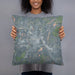 Person holding 18x18 Custom Claremont New Hampshire Map Throw Pillow in Afternoon