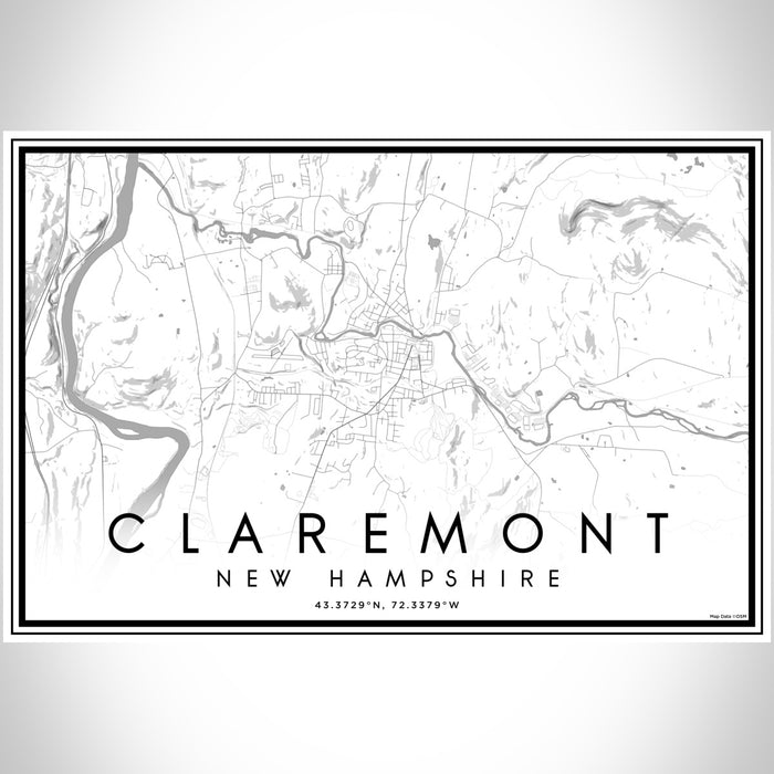 Claremont New Hampshire Map Print Landscape Orientation in Classic Style With Shaded Background