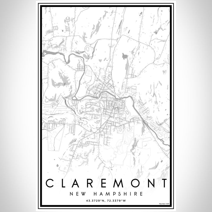 Claremont New Hampshire Map Print Portrait Orientation in Classic Style With Shaded Background