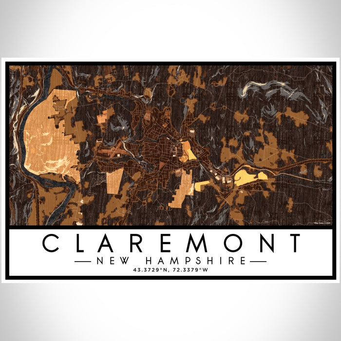 Claremont New Hampshire Map Print Landscape Orientation in Ember Style With Shaded Background