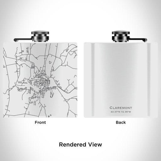 Rendered View of Claremont New Hampshire Map Engraving on 6oz Stainless Steel Flask in White
