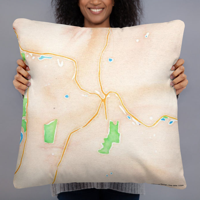 Person holding 22x22 Custom Claremont New Hampshire Map Throw Pillow in Watercolor