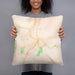 Person holding 18x18 Custom Claremont New Hampshire Map Throw Pillow in Watercolor