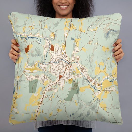 Person holding 22x22 Custom Claremont New Hampshire Map Throw Pillow in Woodblock