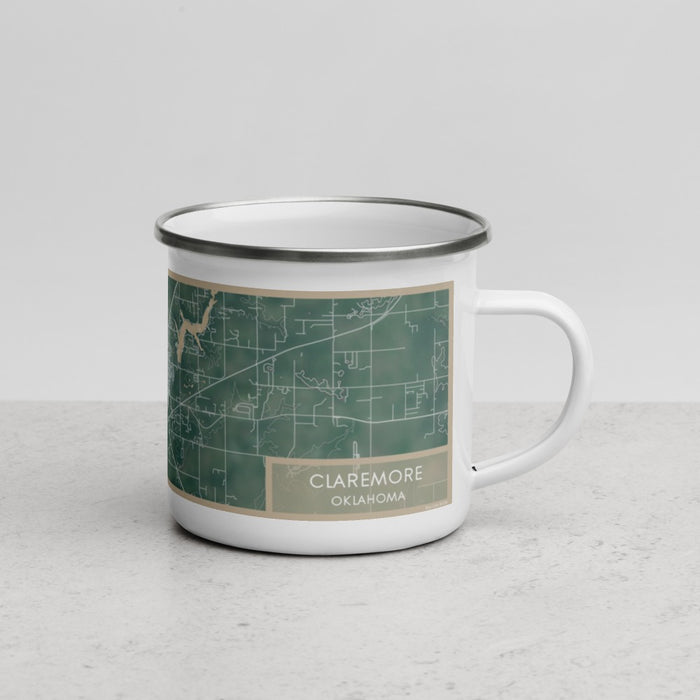 Right View Custom Claremore Oklahoma Map Enamel Mug in Afternoon
