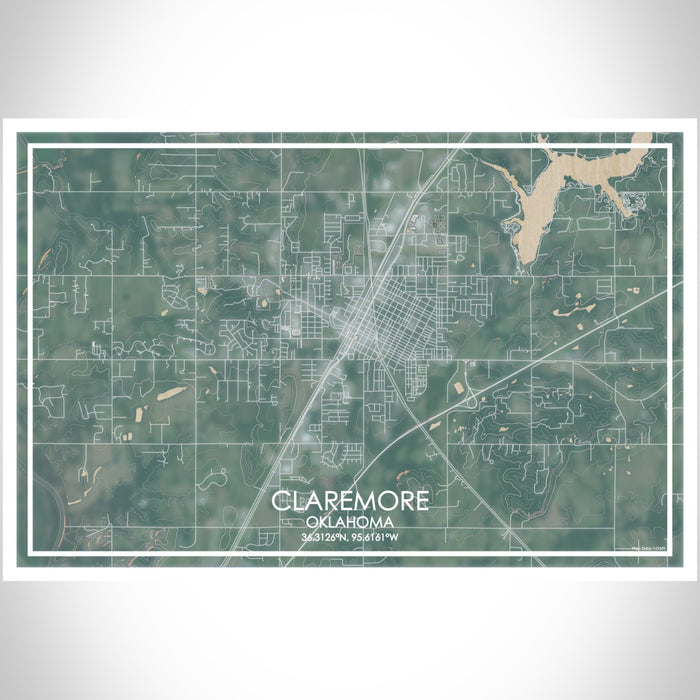 Claremore Oklahoma Map Print Landscape Orientation in Afternoon Style With Shaded Background