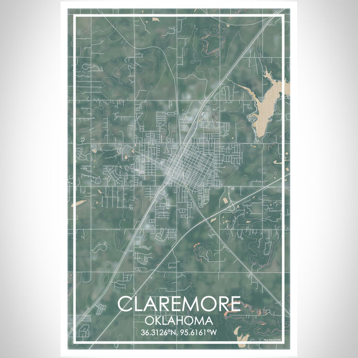 Claremore Oklahoma Map Print Portrait Orientation in Afternoon Style With Shaded Background