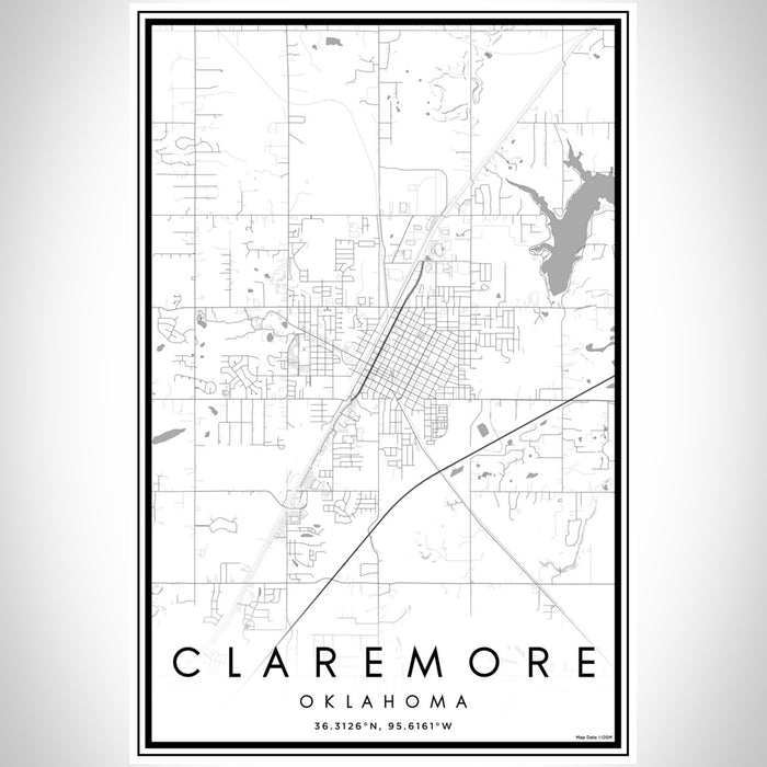 Claremore Oklahoma Map Print Portrait Orientation in Classic Style With Shaded Background