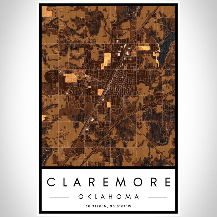 Claremore Oklahoma Map Print Portrait Orientation in Ember Style With Shaded Background
