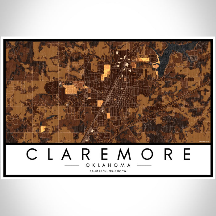 Claremore Oklahoma Map Print Landscape Orientation in Ember Style With Shaded Background