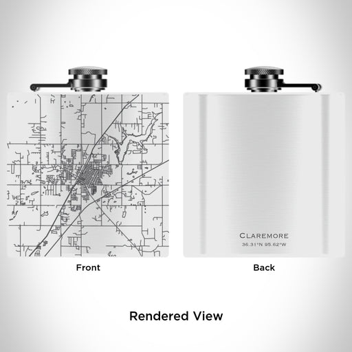 Rendered View of Claremore Oklahoma Map Engraving on 6oz Stainless Steel Flask in White