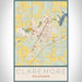 Claremore Oklahoma Map Print Portrait Orientation in Woodblock Style With Shaded Background