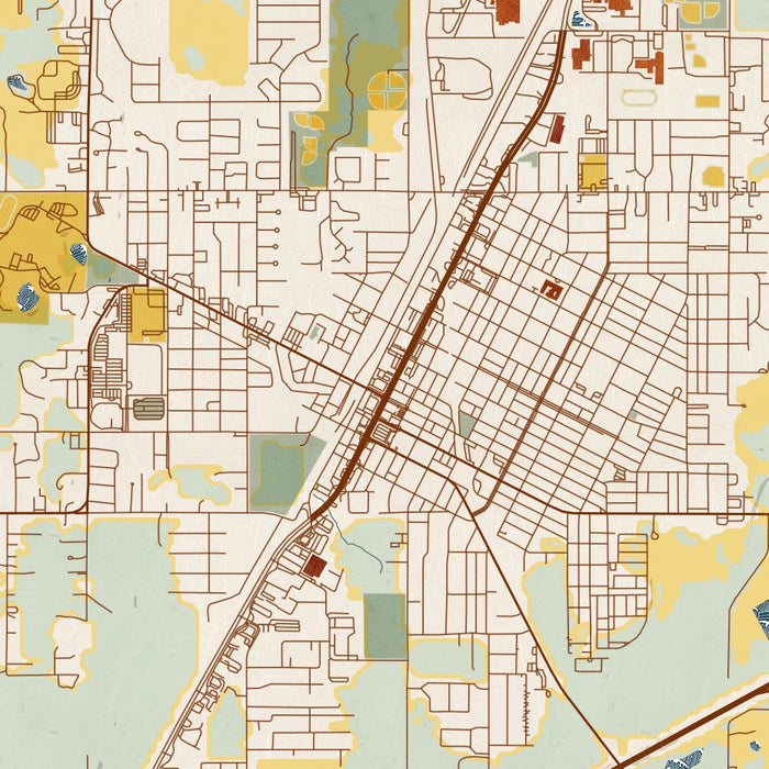 Claremore Oklahoma Map Print in Woodblock Style Zoomed In Close Up Showing Details