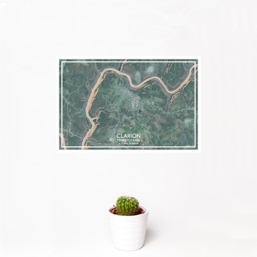 12x18 Clarion Pennsylvania Map Print Landscape Orientation in Afternoon Style With Small Cactus Plant in White Planter