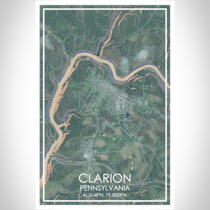 Clarion Pennsylvania Map Print Portrait Orientation in Afternoon Style With Shaded Background
