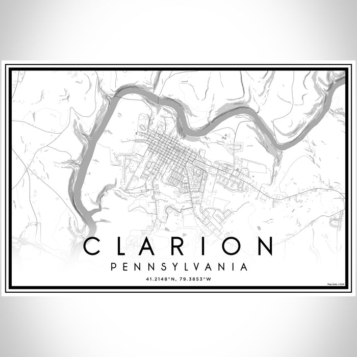 Clarion Pennsylvania Map Print Landscape Orientation in Classic Style With Shaded Background
