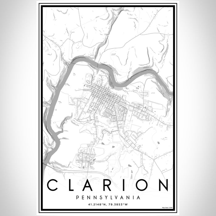 Clarion Pennsylvania Map Print Portrait Orientation in Classic Style With Shaded Background