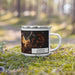 Right View Custom Clarion Pennsylvania Map Enamel Mug in Ember on Grass With Trees in Background