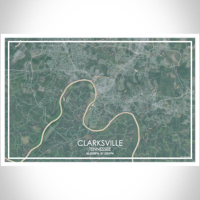 Clarksville Tennessee Map Print Landscape Orientation in Afternoon Style With Shaded Background