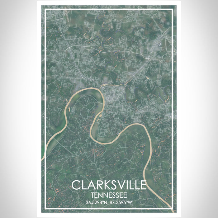 Clarksville Tennessee Map Print Portrait Orientation in Afternoon Style With Shaded Background