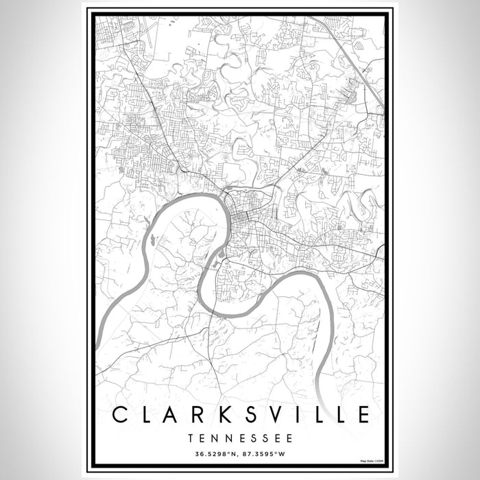 Clarksville Tennessee Map Print Portrait Orientation in Classic Style With Shaded Background