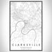 Clarksville Tennessee Map Print Portrait Orientation in Classic Style With Shaded Background