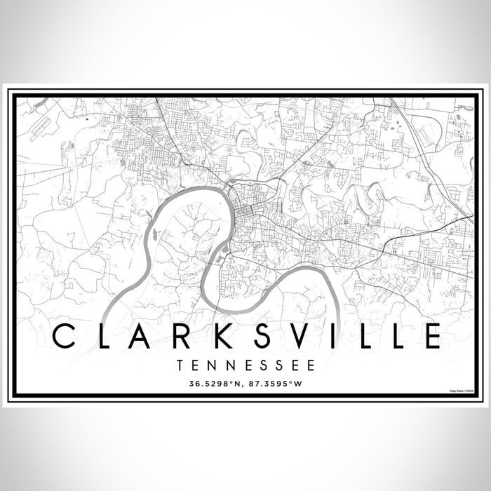 Clarksville Tennessee Map Print Landscape Orientation in Classic Style With Shaded Background