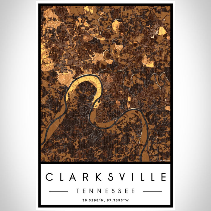 Clarksville Tennessee Map Print Portrait Orientation in Ember Style With Shaded Background