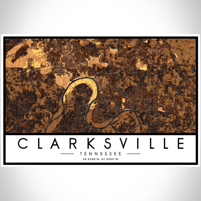 Clarksville Tennessee Map Print Landscape Orientation in Ember Style With Shaded Background