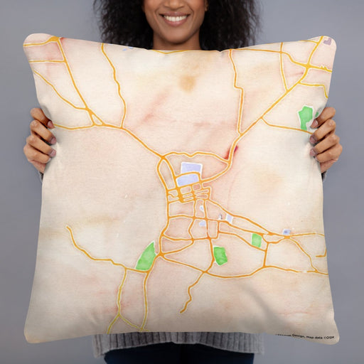 Person holding 22x22 Custom Clarksville Tennessee Map Throw Pillow in Watercolor
