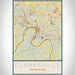 Clarksville Tennessee Map Print Portrait Orientation in Woodblock Style With Shaded Background