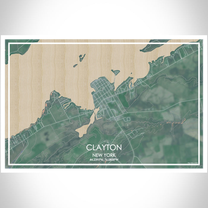 Clayton New York Map Print Landscape Orientation in Afternoon Style With Shaded Background
