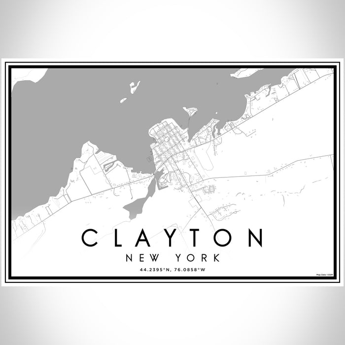 Clayton New York Map Print Landscape Orientation in Classic Style With Shaded Background